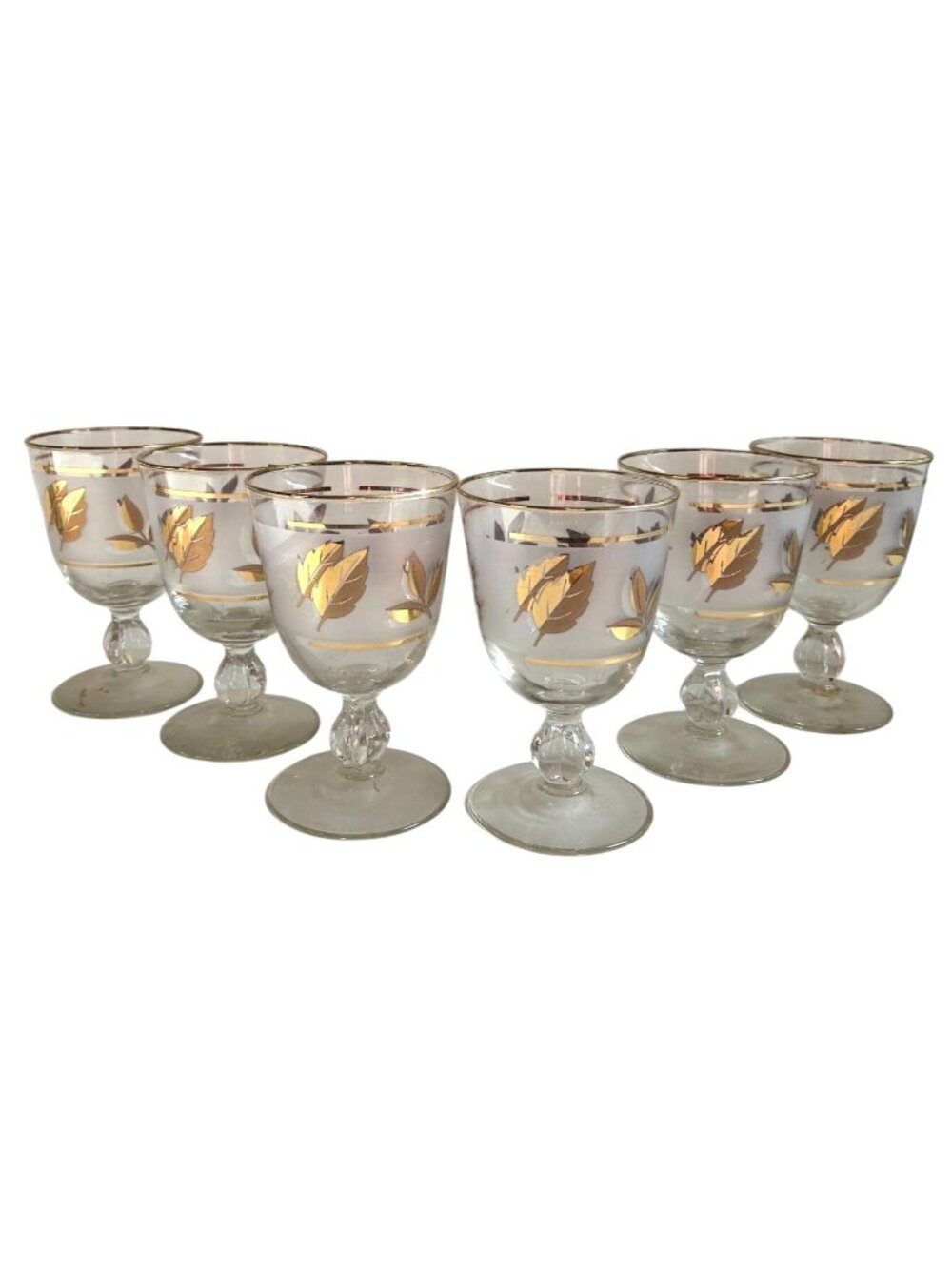 Vtg Libbey Golden Foliage Wine Goblet Glasses Set Of 6 Leaf Frosted Stemmed